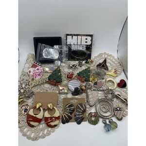 Huge Lot Of Pins, Costume Jewelry , Earrings And One Keychain